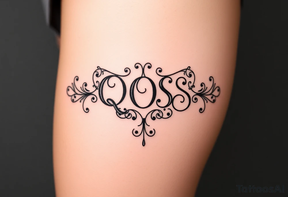 text reading "QOS" across a womb tattoo tattoo idea