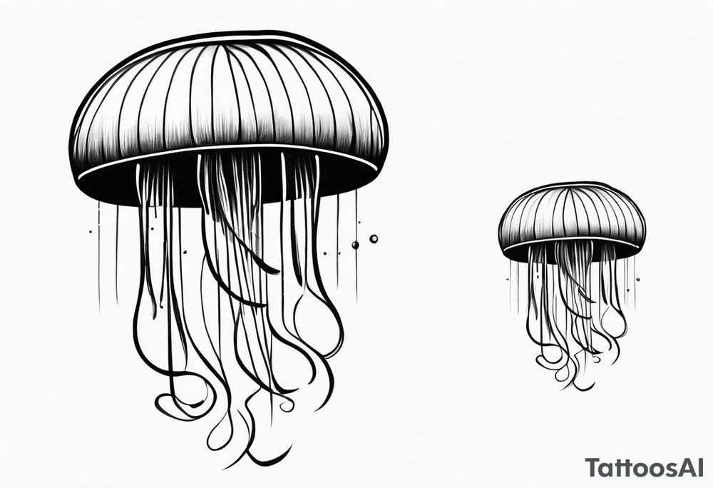 jellyfish with a small head and really long tentacles. Add clouds behind it like it’s floating in the sky tattoo idea