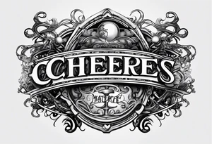 Cheers Mate text, armband +Cancer Ribbon +artistic tattoo idea