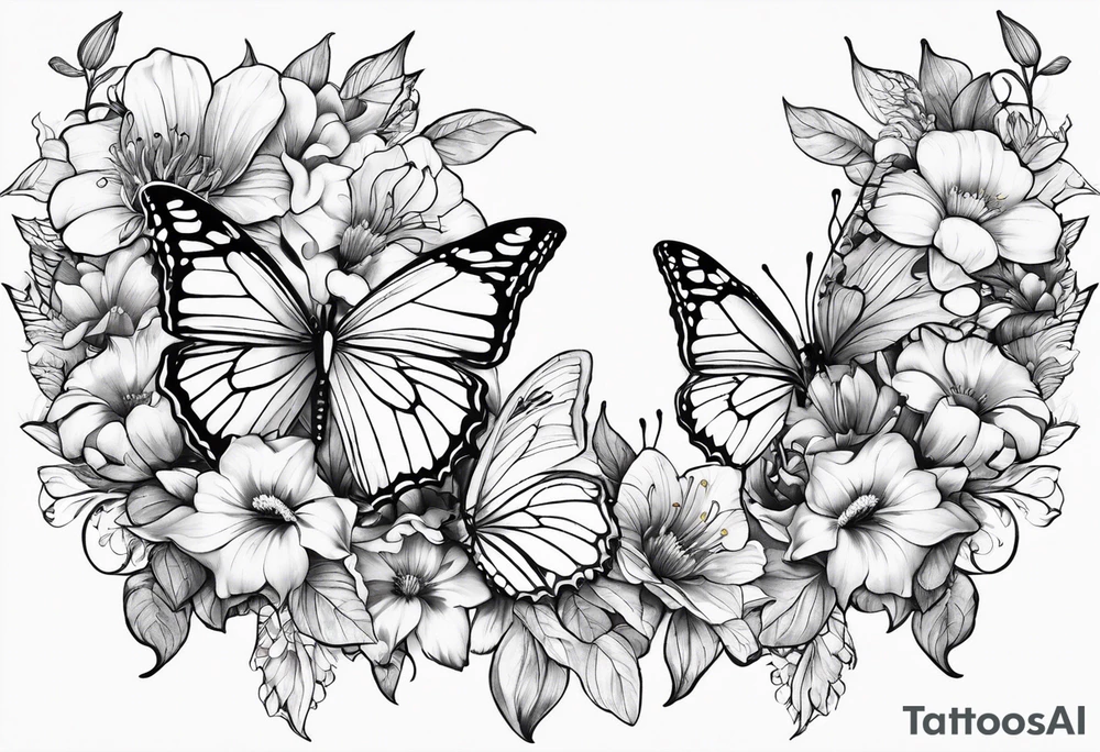 Butterflies with lilys, asters and morning glories tattoo idea