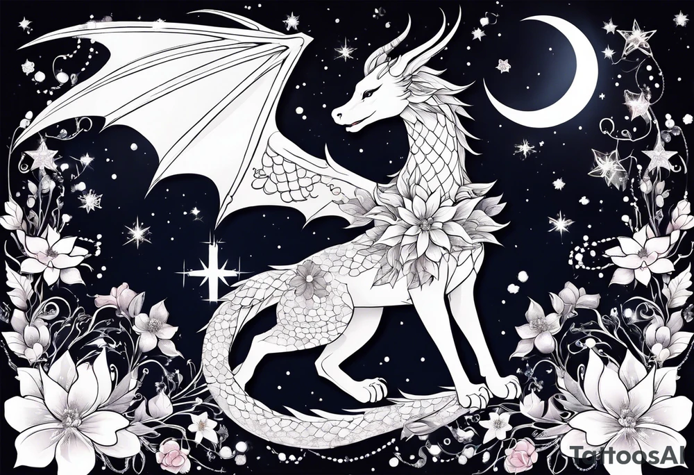 Constellation, wing , snow , cross , dragon female japan kawaii , flower tattoo idea