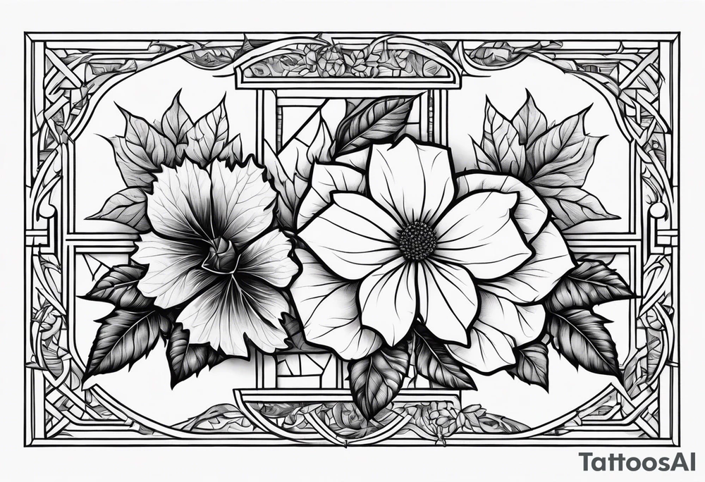 three same-sized rectangles arranged asymmetrically, incorporating a maple leaf and a tudor rose tattoo idea