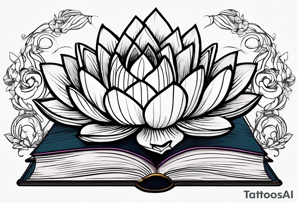 Lotus flower stack of books doorway to another world tattoo idea