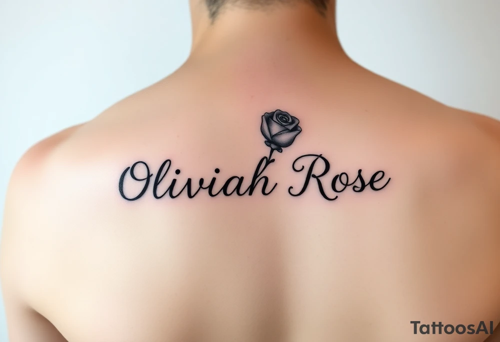 The name Oliviah Rose written as the rose stem tattoo idea