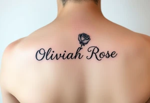 The name Oliviah Rose written as the rose stem tattoo idea