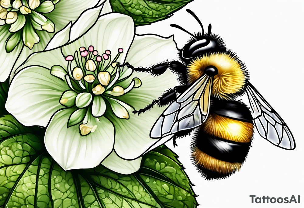 Small tattoo. There’s a hydrangea and a bee but they are not touching. Make the bee smaller than the hydrangea and have the bee off to the side. tattoo idea