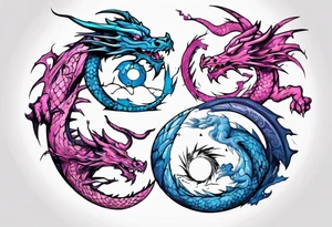 blue ying pink yang dragon stones tattoo idea