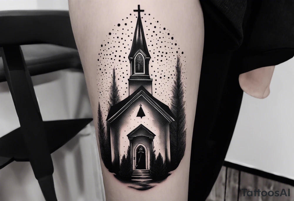 wednesday adams with burning church tattoo idea