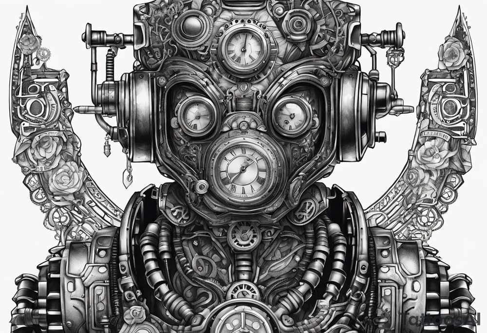 steampunk robot with a real heart tattoo idea