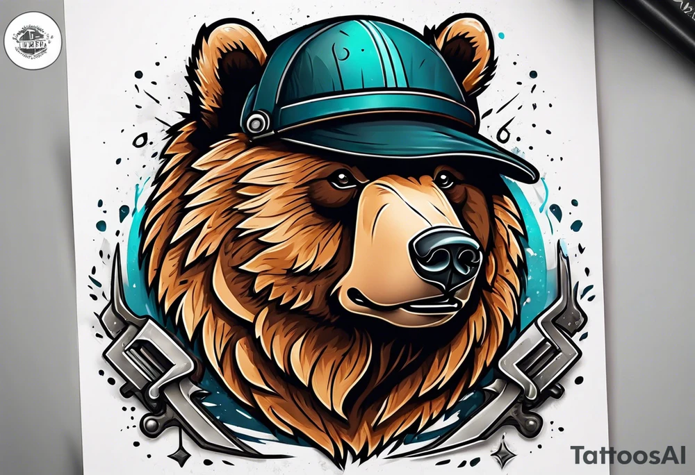 bear using a circular saw tattoo idea