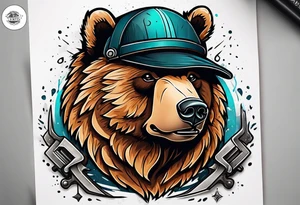bear using a circular saw tattoo idea