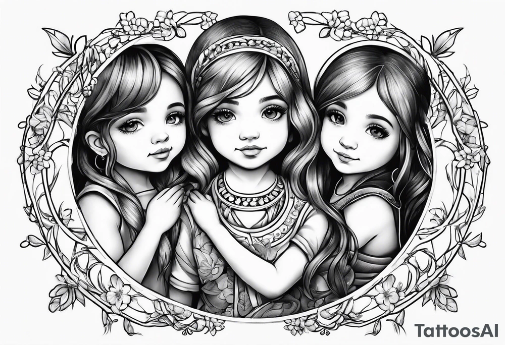 3 little Girls holding hands in a circle tattoo idea