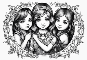 3 little Girls holding hands in a circle tattoo idea
