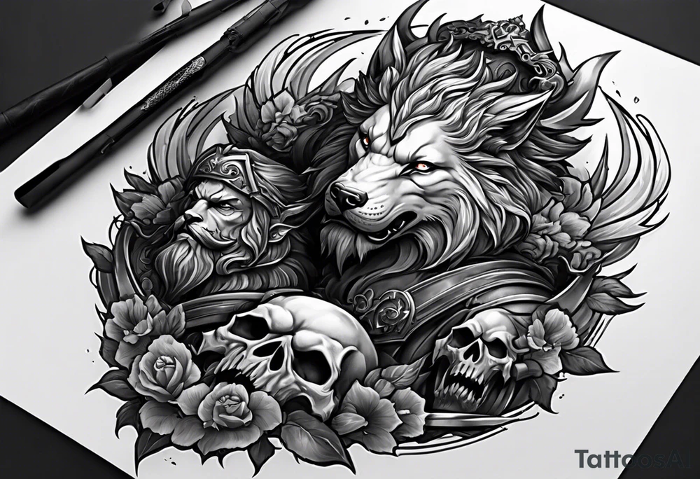 Hades with helmet and cerberus tattoo idea