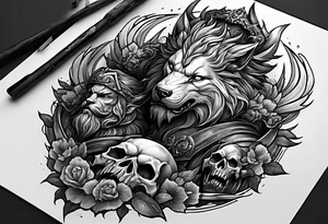 Hades with helmet and cerberus tattoo idea