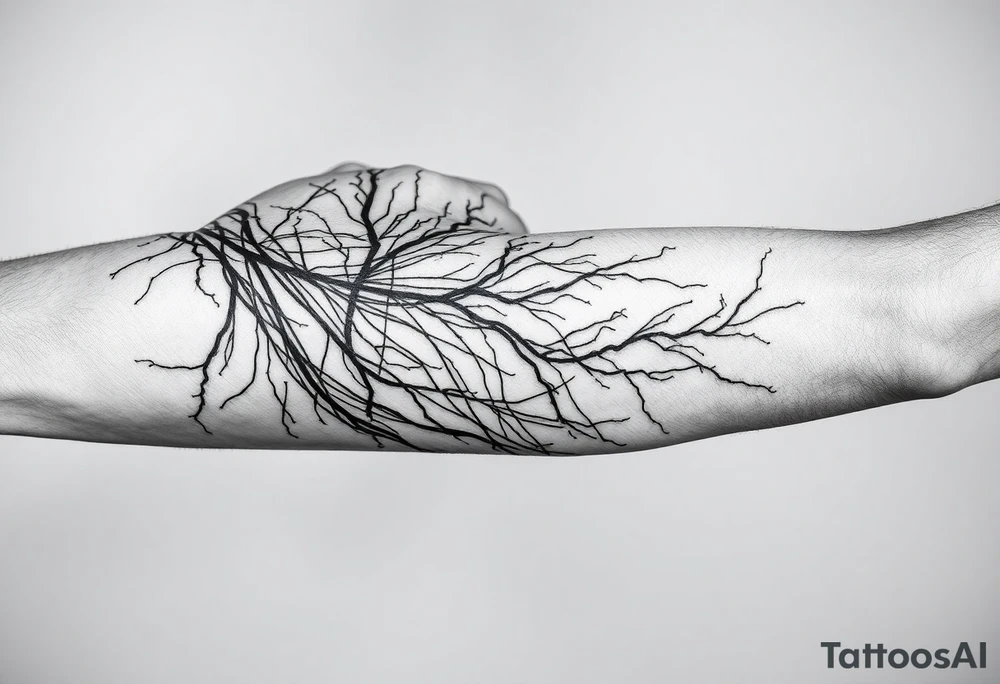 Lines that run/scattered across the veins, creating almost wound-like feel and is abstract linear. Almost paintbrush effects too. But not too many lines. tattoo idea
