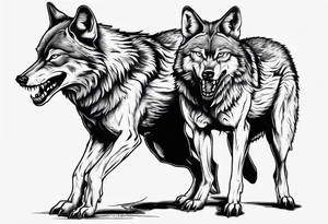 two wolves dancing on their hind legs tattoo idea