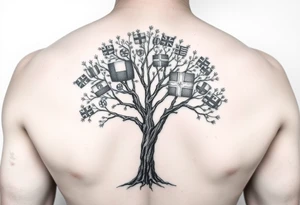 Tree with leaves that are country flags from Prussia,  Ireland, wales, scotland, England, and catawba tribe tattoo idea
