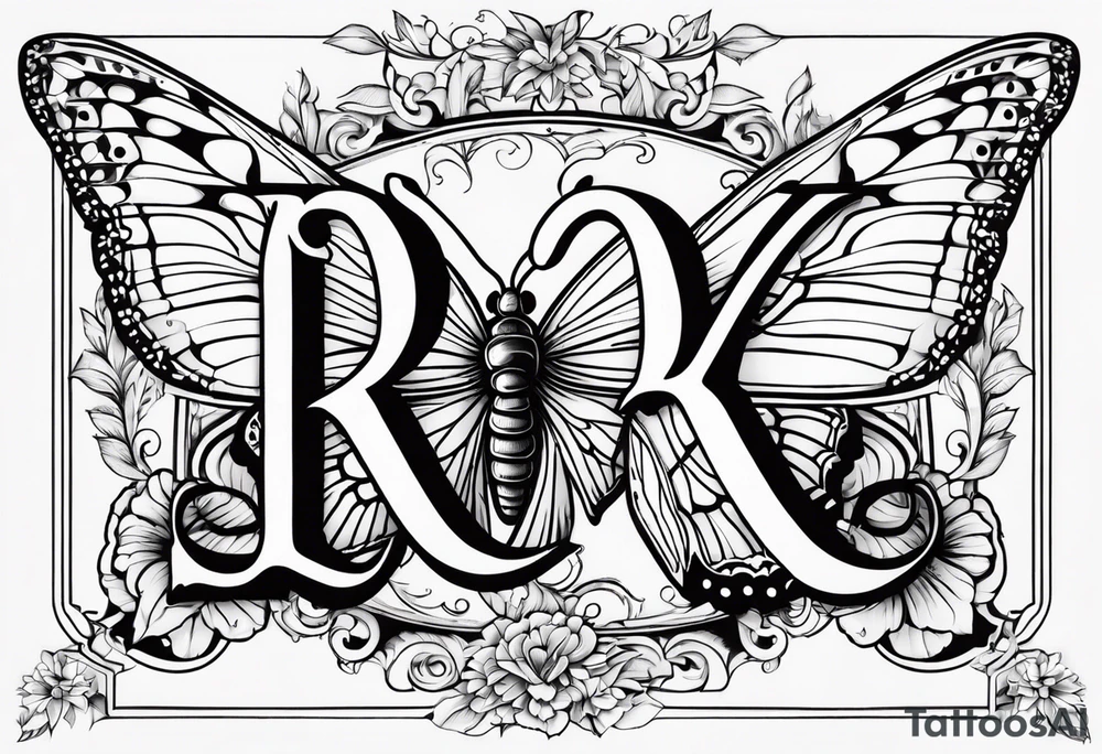 The initials R and S with a butterfly and the date 06/11/2010 tattoo idea