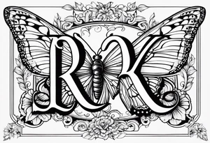 The initials R and S with a butterfly and the date 06/11/2010 tattoo idea