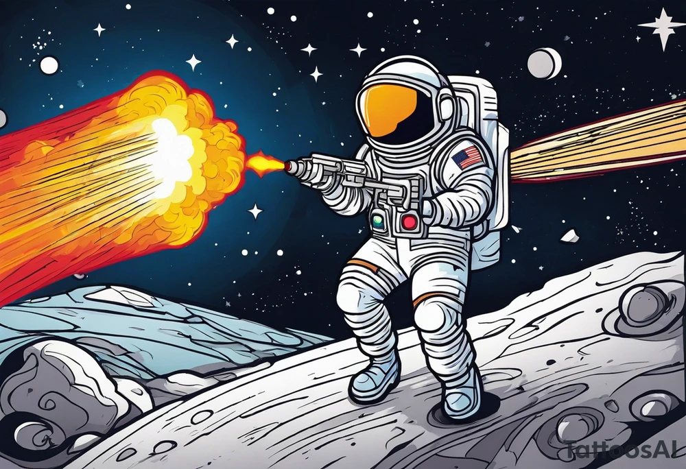 Astronaut laser blasting a asteroid, far away tattoo idea