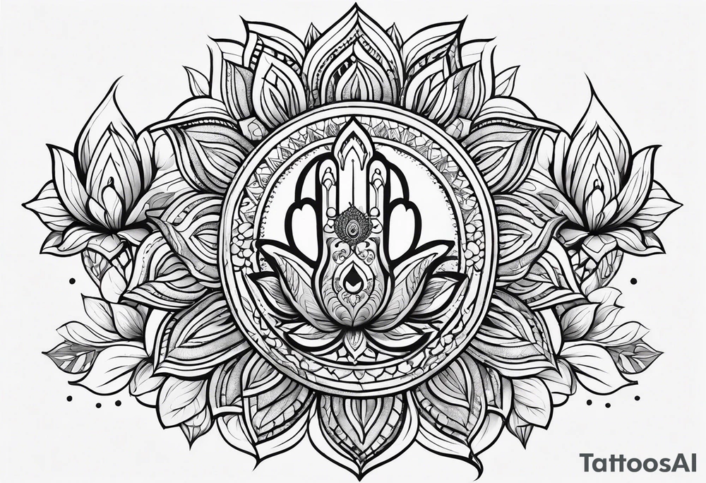 Hamsa and lotus flower sleeve tattoo idea