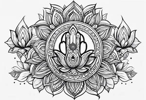 Hamsa and lotus flower sleeve tattoo idea