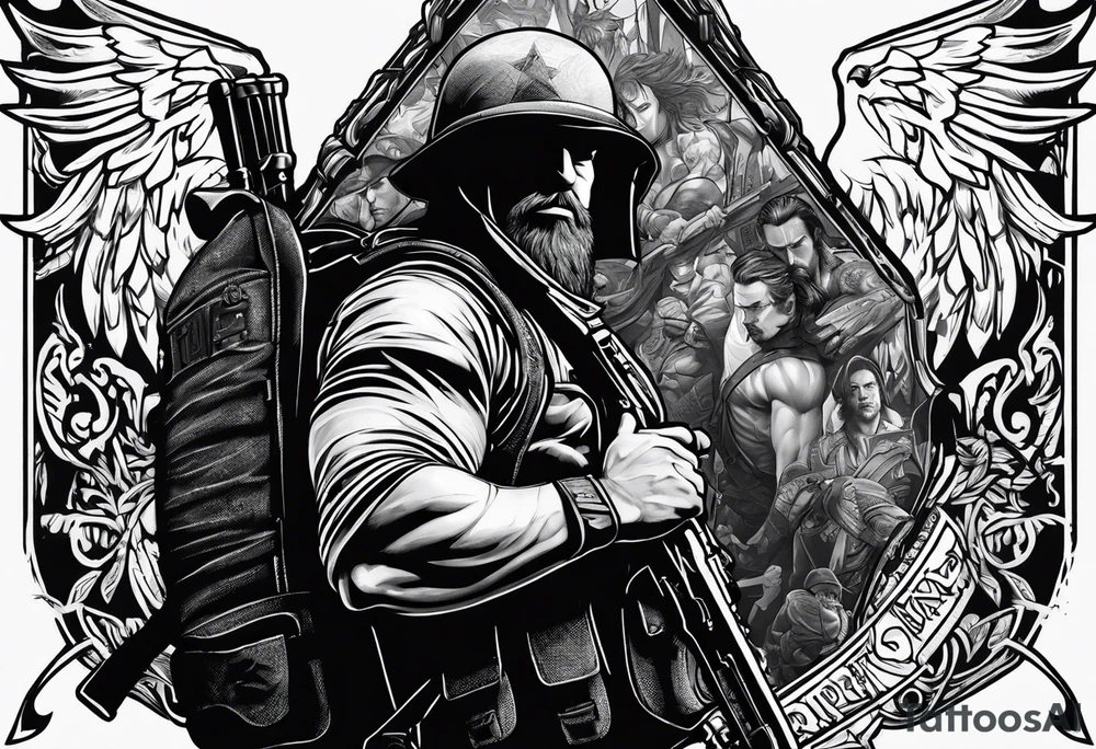Rucking, brotherhood, shadows, fitness tattoo idea