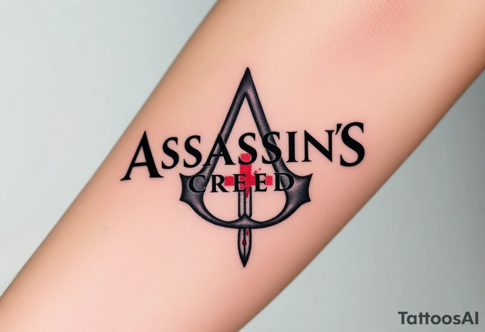Assassins Creed logo with English flag and a sword with blood, no writing tattoo idea