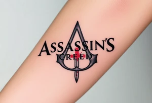 Assassins Creed logo with English flag and a sword with blood, no writing tattoo idea