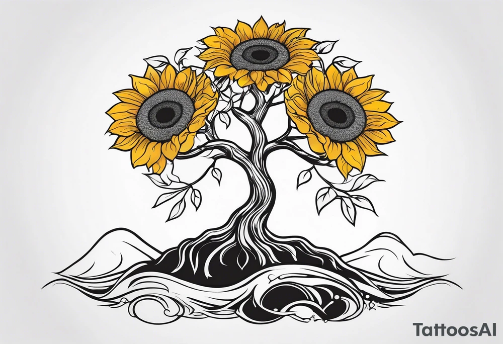 Feminine Yggdrasil tree with two sunflowers tattoo idea Feminine Yggdrasil tree with two sunflowers tattoo idea