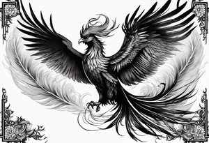 asian elegant long feathered phoenix
 in flight tattoo idea