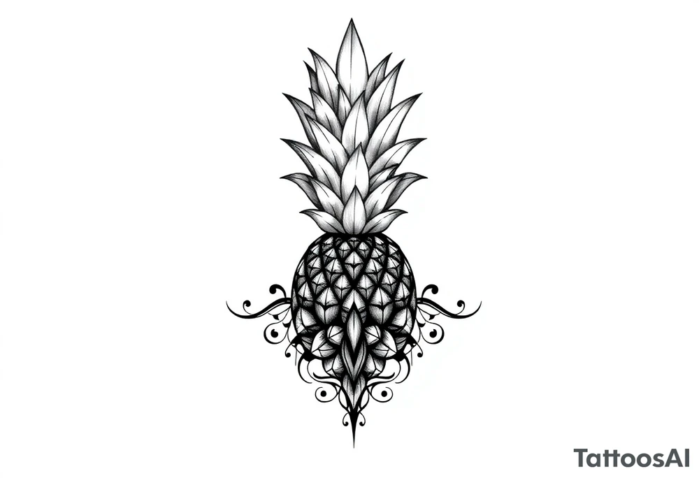 Bushy crown pineapple vagina, design to go over vagina , erotic vagina area design, anus to be at the bottom tattoo idea