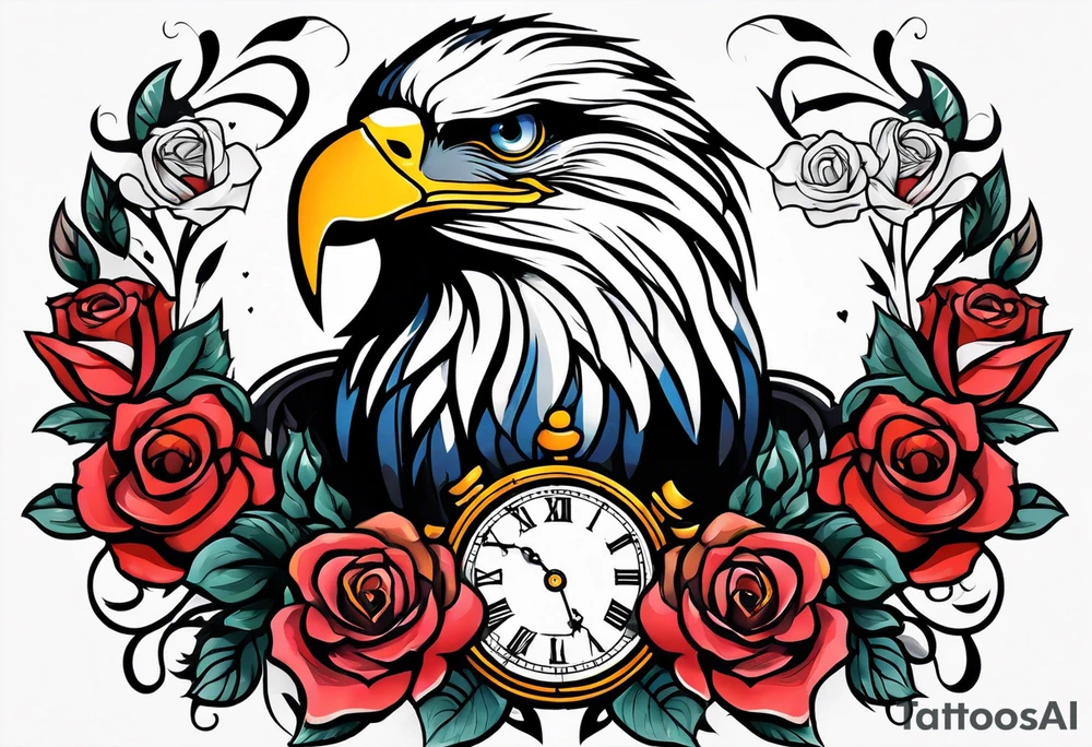 eagle, rose, clock , love tattoo idea