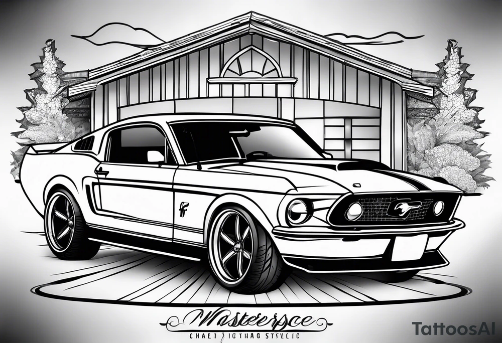 Ford Mustang wedding chapel tattoo idea