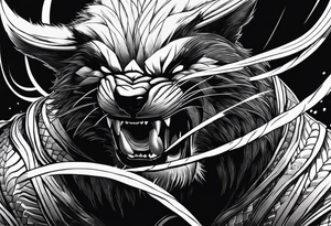 A wolverine animal fighting a snake with a vertical layout to go from shoulder to bicep tattoo idea