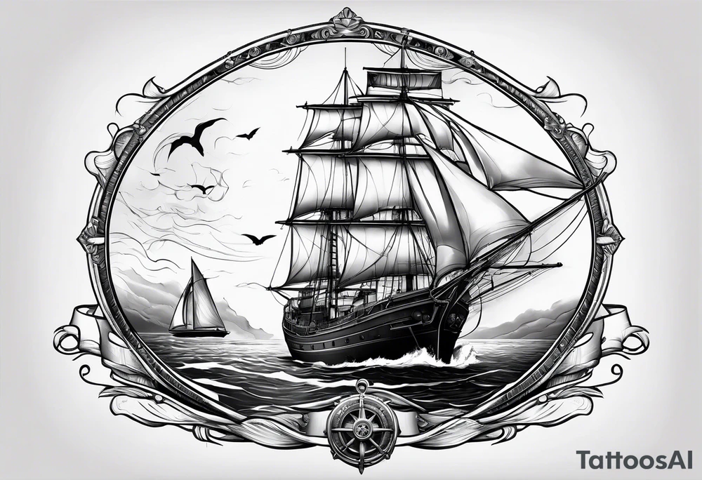 ghost marine lighthouse behind the bow of a sailboat. tattoo idea