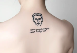 Rick Astley Face and Never Gonna Give You Up text tattoo idea