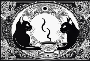 2 cats forming Ying and Yang. In the Center a Cup of coffee. tattoo idea
