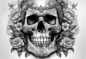 Draw me a skull with smoke out of his mouth add some flowers underneath with some ornamentals and Chains under it tattoo idea