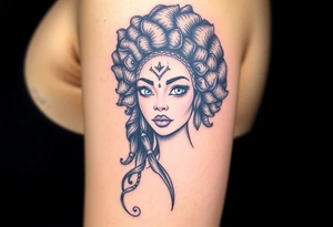goddess with white eyes and afro tattoo idea