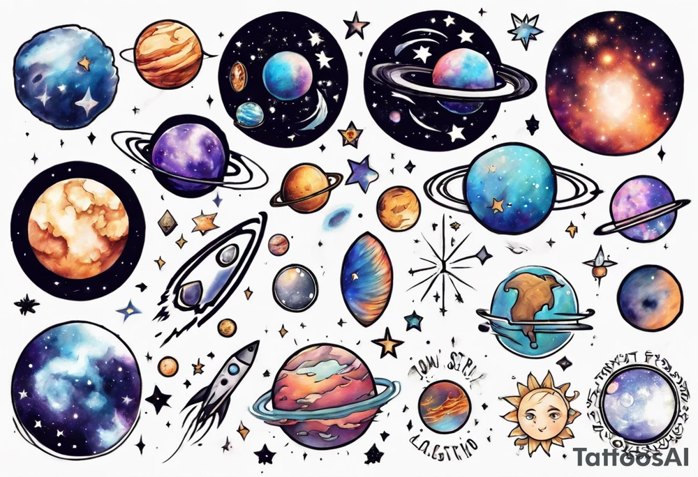 Create a cosmic-themed tattoo that spans my entire chest. Include elements like planets, stars, and galaxies to symbolize the vastness of the universe and create a celestial masterpiece tattoo idea
