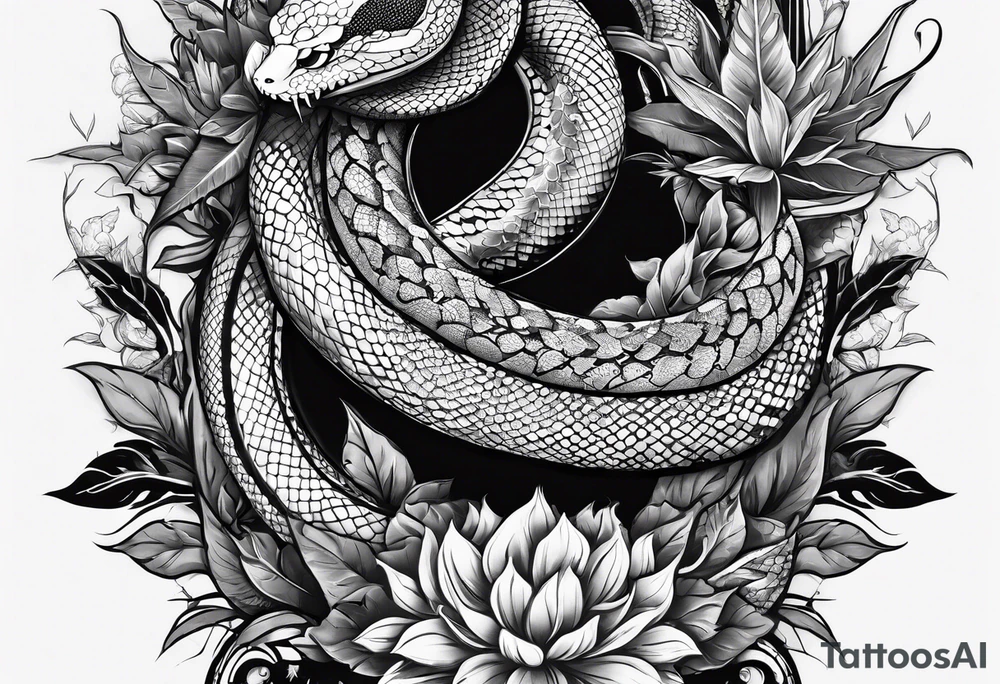 arm sleeve tattoo with a snake, gun, weed symbol that says HYDRA tattoo idea