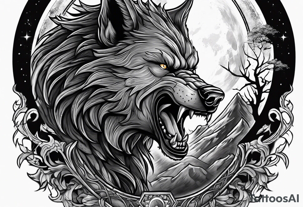 a werewolf transforming in the moonlight tattoo idea