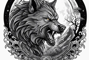a werewolf transforming in the moonlight tattoo idea