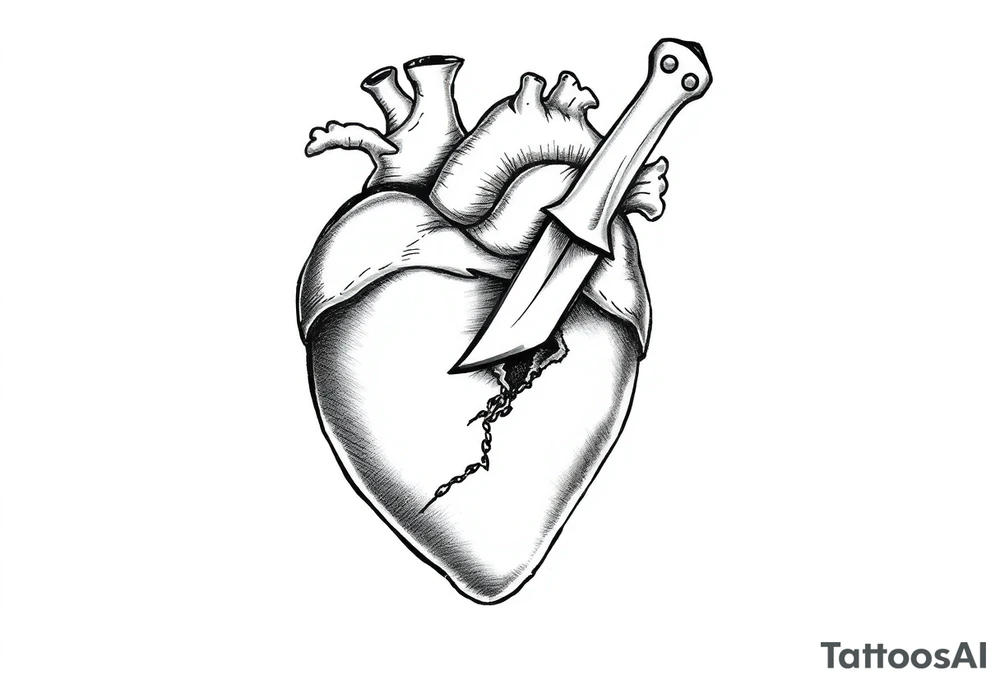 A brown heart that has a knife in it and shows pain tattoo idea