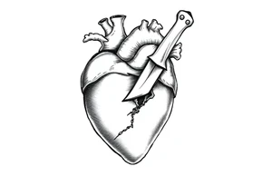 A brown heart that has a knife in it and shows pain tattoo idea