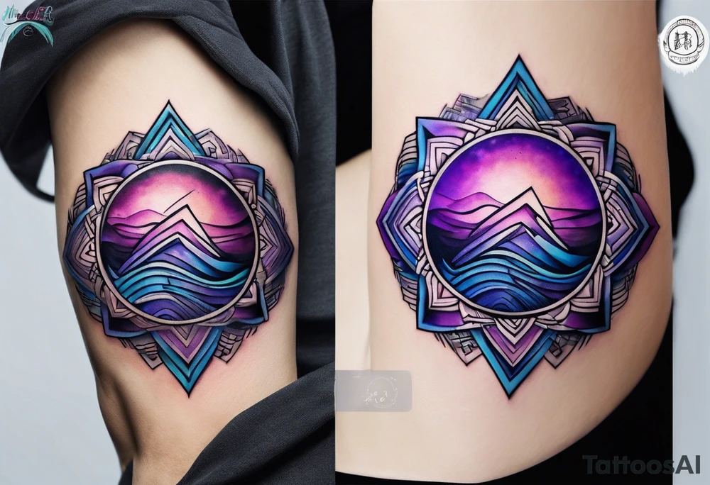 Blue and purple circle and zigzag tattoo idea