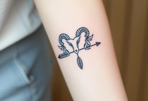 Aries zodiac sign with boho arrow and feathers tattoo idea