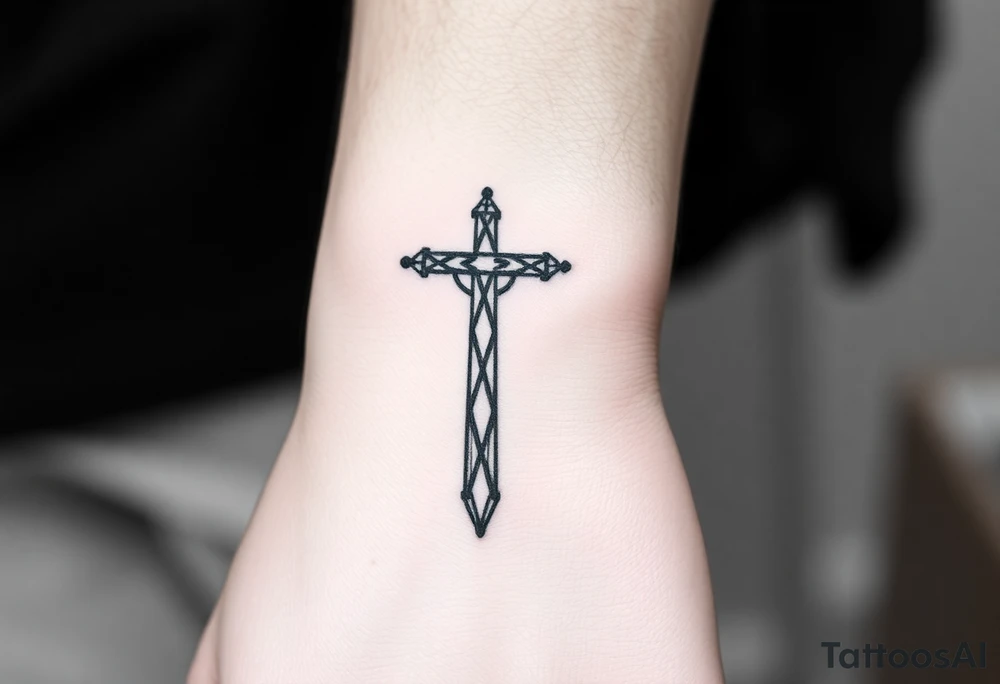 a wooden 12kv pole. Make the pole a cross that has a hidden resemblance to god. tattoo idea